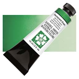 Daniel Smith Extra Fine Watercolor - Permanent Green, 15 ml Tube and swatch
