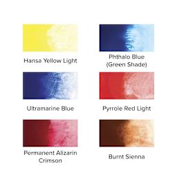 QoR Modern Watercolors - Set of 6, Introductory Colors, 5 ml Tubes, swatches