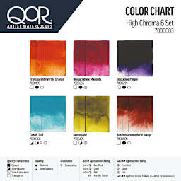 QoR Modern Watercolors - High Chroma Set of 6, swatches