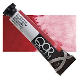 QoR Modern Watercolor - Pyrrole Red Deep, 11 ml tube and swatch