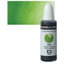 Vallejo Liquid Watercolor - Gold Green, 32 ml and swatch