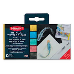 Derwent Metallic Watercolor Pan Set - Front of package of set of 12 colors