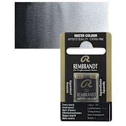 Rembrandt Watercolor Half Pan - Ivory Black pan and swatch