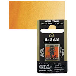 Rembrandt Watercolor Half Pan - Cadmium Orange pan and swatch