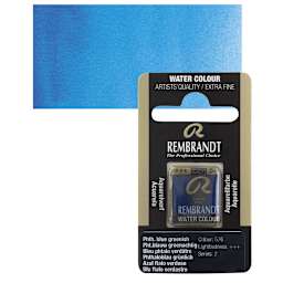 Rembrandt Watercolor Half Pan - Phthalo Blue Greenish pan and swatch
