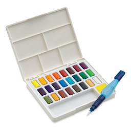 Faber Castell Creative Studio Half Pan Watercolor Sets - Open set of 24 with waterbrush
