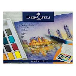 Faber Castell Creative Studio Half Pan Watercolor Sets - Assorted Colors, Set of 36 front of package