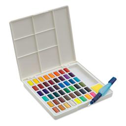 Faber Castell Creative Studio Half Pan Watercolor Sets - Open set of 48 colors with waterbrush