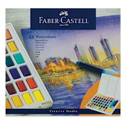 Faber Castell Creative Studio Half Pan Watercolor Sets - Assorted Colors, Set of 48 front of package