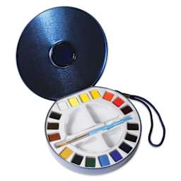 Daler-Rowney Aquafine Watercolors - Set of 18 Travel, Assorted Colors, Half Pans open to show contents