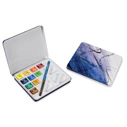 Daler-Rowney Aquafine Watercolors - Set of 10 Mini Travel, Assorted Colors, Half Pan open to show contents