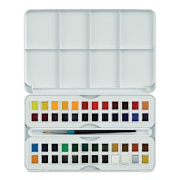 Daler-Rowney Aquafine Watercolors - Set of 48 Studio, Assorted Colors, Half Pan Open set
