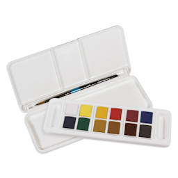 Daler-Rowney Aquafine Watercolors - Set of 12 Travel, Assorted Colors, Half Pan