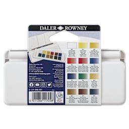 Daler-Rowney Aquafine Watercolors - Set of 12 Travel, Assorted Colors, Half Pan back of package