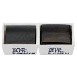 Daler-Rowney Aquafine Watercolors - Set of 2, Ivory Black and Lamp Black, Half Pan out of package