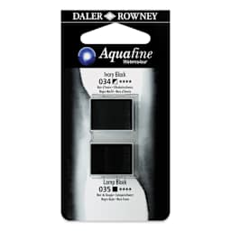 Daler-Rowney Aquafine Watercolors - Set of 2, Ivory Black and Lamp Black, Half Pan