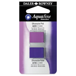 Daler-Rowney Aquafine Watercolors - Set of 2, Ultramarine Pink and Ultramarine Violet, Half Pan