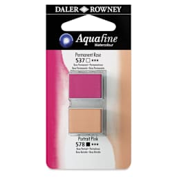 Daler-Rowney Aquafine Watercolors - Set of 2, Permanent Rose and Peach Pink, Half Pan