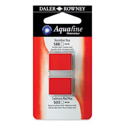 Daler-Rowney Aquafine Watercolors - Set of 2, Vermilion Hue and Cadmium Red Hue, Half Pan