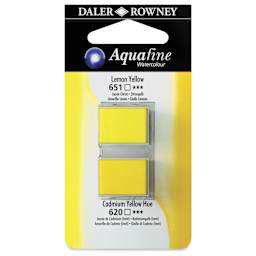 Daler-Rowney Aquafine Watercolors - Set of 2, Lemon Yellow and Cadmium Yellow Hue, Half Pan