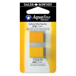 Daler-Rowney Aquafine Watercolors - Set of 2, Cadmium Yellow Deep Hue and Gamboge Hue, Half Pan