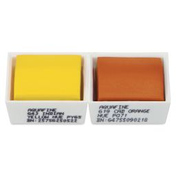 Daler-Rowney Aquafine Watercolors - Set of 2, Indian Yellow Hue and Cadmium Orange Hue, Half Pan out of package