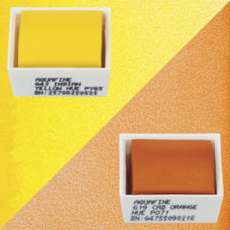 Daler-Rowney Aquafine Watercolors - Set of 2, Indian Yellow Hue and Cadmium Orange Hue, Half Pans with swatches