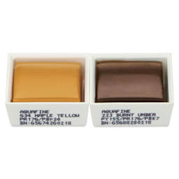 Daler-Rowney Aquafine Watercolors - Set of 2, Naples Yellow and Burnt Umber, Half Pan out of package