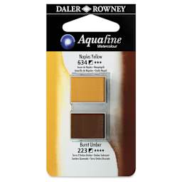 Daler-Rowney Aquafine Watercolors - Set of 2, Naples Yellow and Burnt Umber, Half Pan