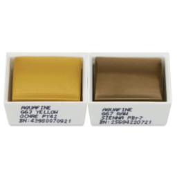 Daler-Rowney Aquafine Watercolors - Set of 2, Yellow Ochre and Raw Sienna, Half Pan out of package