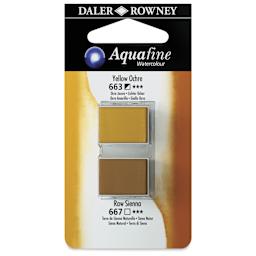 Daler-Rowney Aquafine Watercolors - Set of 2, Yellow Ochre and Raw Sienna, Half Pan