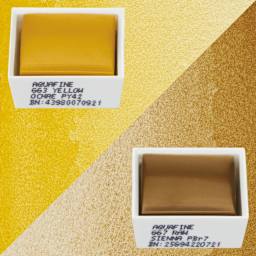 Daler-Rowney Aquafine Watercolors - Set of 2, Yellow Ochre and Raw Sienna, Half Pans and swatches