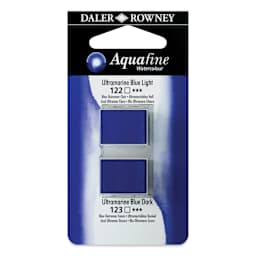 Daler-Rowney Aquafine Watercolors - Set of 2, Ultramarine Blue Light and Ultramarine Blue Dark, Half Pan