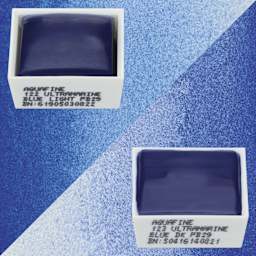 Daler-Rowney Aquafine Watercolors - Set of 2, Ultramarine Blue Light and Ultramarine Blue Dark, Half Pans and swatches