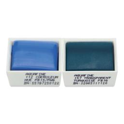 Daler-Rowney Aquafine Watercolors - Set of 2, Coeruleum Hue and Transparent Turquoise, Half Pan out of package
