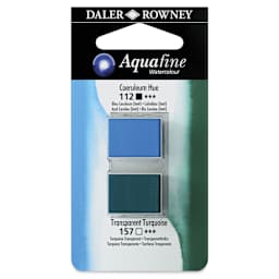 Daler-Rowney Aquafine Watercolors - Set of 2, Coeruleum Hue and Transparent Turquoise, Half Pan