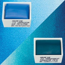 Daler-Rowney Aquafine Watercolors - Set of 2, Coeruleum Hue and Transparent Turquoise, Half Pans and swatches