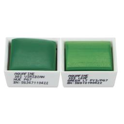 Daler-Rowney Aquafine Watercolors - Set of 2, Viridian Hue and Leaf Green, Half Pan out of package