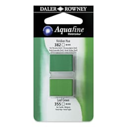 Daler-Rowney Aquafine Watercolors - Set of 2, Viridian Hue and Leaf Green, Half Pan