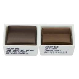 Daler-Rowney Aquafine Watercolors - Set of 2, Vandyke Brown Hue and Raw Umber, Half Pan out of package