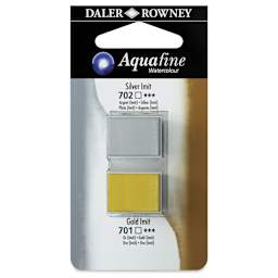 Daler-Rowney Aquafine Watercolors - Set of 2, Silver and Gold, Half Pan