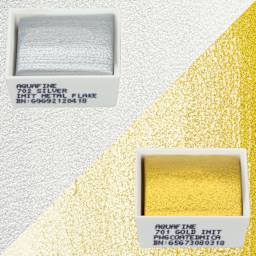 Daler-Rowney Aquafine Watercolors - Set of 2, Silver and Gold, Half Pans and swatches