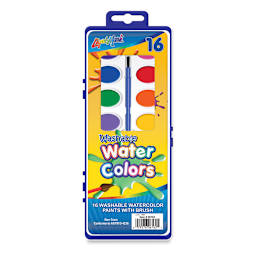 Liqui-Mark Washable Watercolor Sets - Front of package of 16 assorted colors with brush