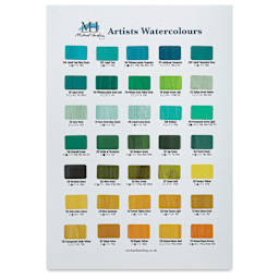 Green and Yellow page of the Michael Harding Artists Watercolor Hand Painted Color Chart