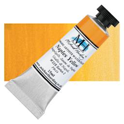 Michael Harding Artists Watercolor - Naples Yellow, 15 ml tube and swatch