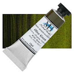 Michael Harding Artists Watercolor - Olive Green, 15 ml tube and swatch