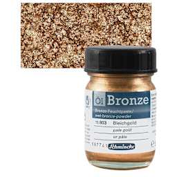 Schmincke Oil Bronze - Pale Gold, 50 ml bottle and swatch