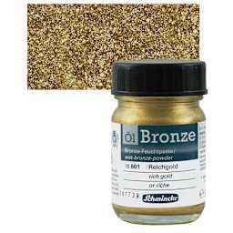 Schmincke Oil Bronze - Rich Gold, 50 ml bottle and swatch