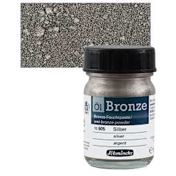 Schmincke Oil Bronze - Silver, 50 ml bottle and swatch