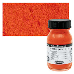 Schmincke Pigment - Red Orange, 100 ml Jar and swatch